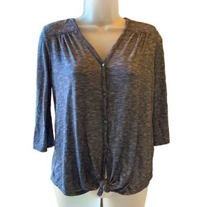 Max Studio Top Blue Chambray VNeck  Button Down Wrap Tie Waist Stretch XS